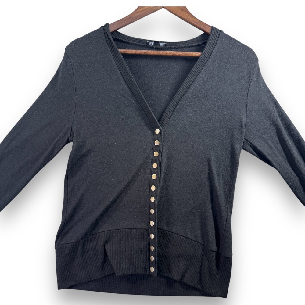 VERABENDI Women Small Black Long Sleeve Snap Front Knit V-Neck Cardigan Sweater